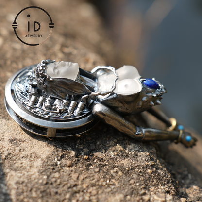 Handmade 925 Sterling Silver Cyber-Gothic Goddess Pendant Necklace | Dark Fantasy Talisman | Feminist Power Symbol | Unique Halloween Gift