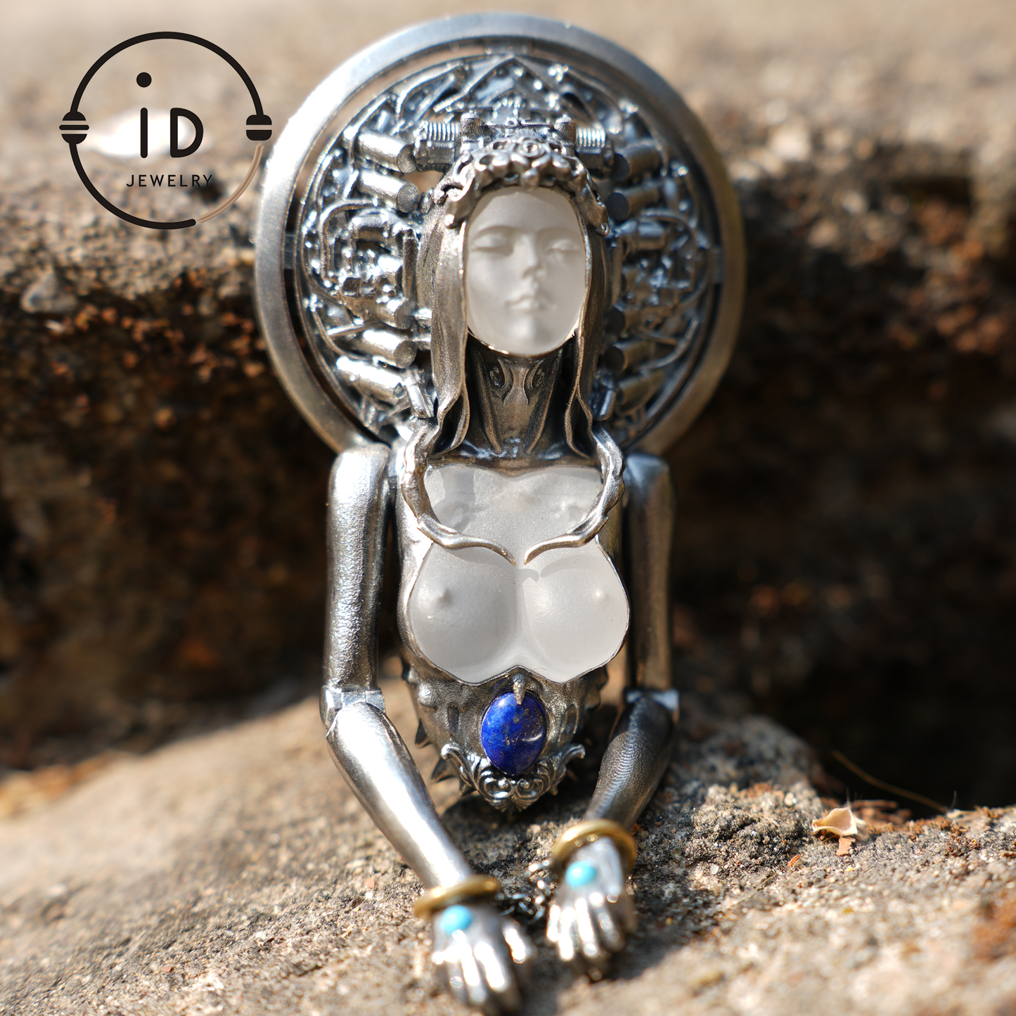 Handmade 925 Sterling Silver Cyber-Gothic Goddess Pendant Necklace | Dark Fantasy Talisman | Feminist Power Symbol | Unique Halloween Gift