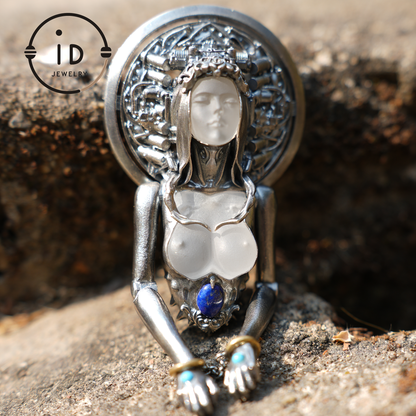 Handmade 925 Sterling Silver Cyber-Gothic Goddess Pendant Necklace | Dark Fantasy Talisman | Feminist Power Symbol | Unique Halloween Gift
