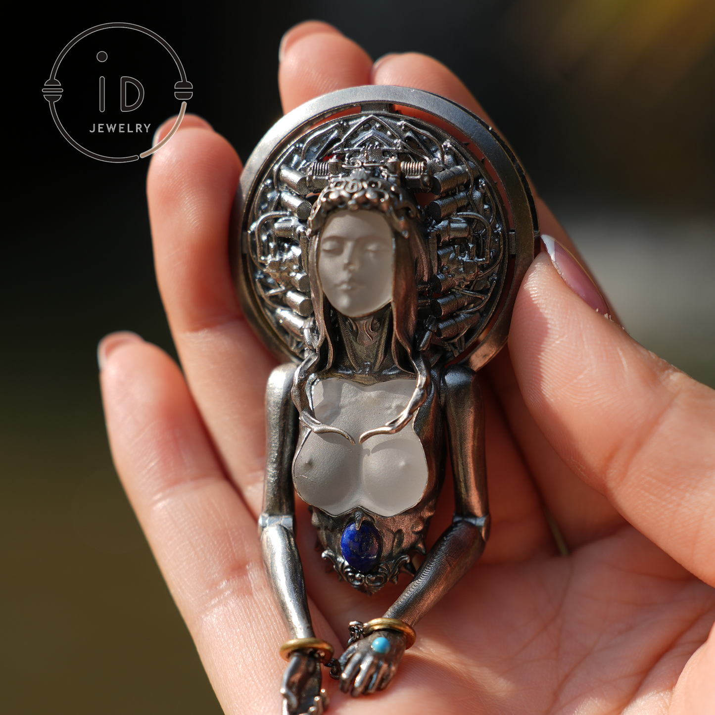 Handmade 925 Sterling Silver Cyber-Gothic Goddess Pendant Necklace | Dark Fantasy Talisman | Feminist Power Symbol | Unique Halloween Gift