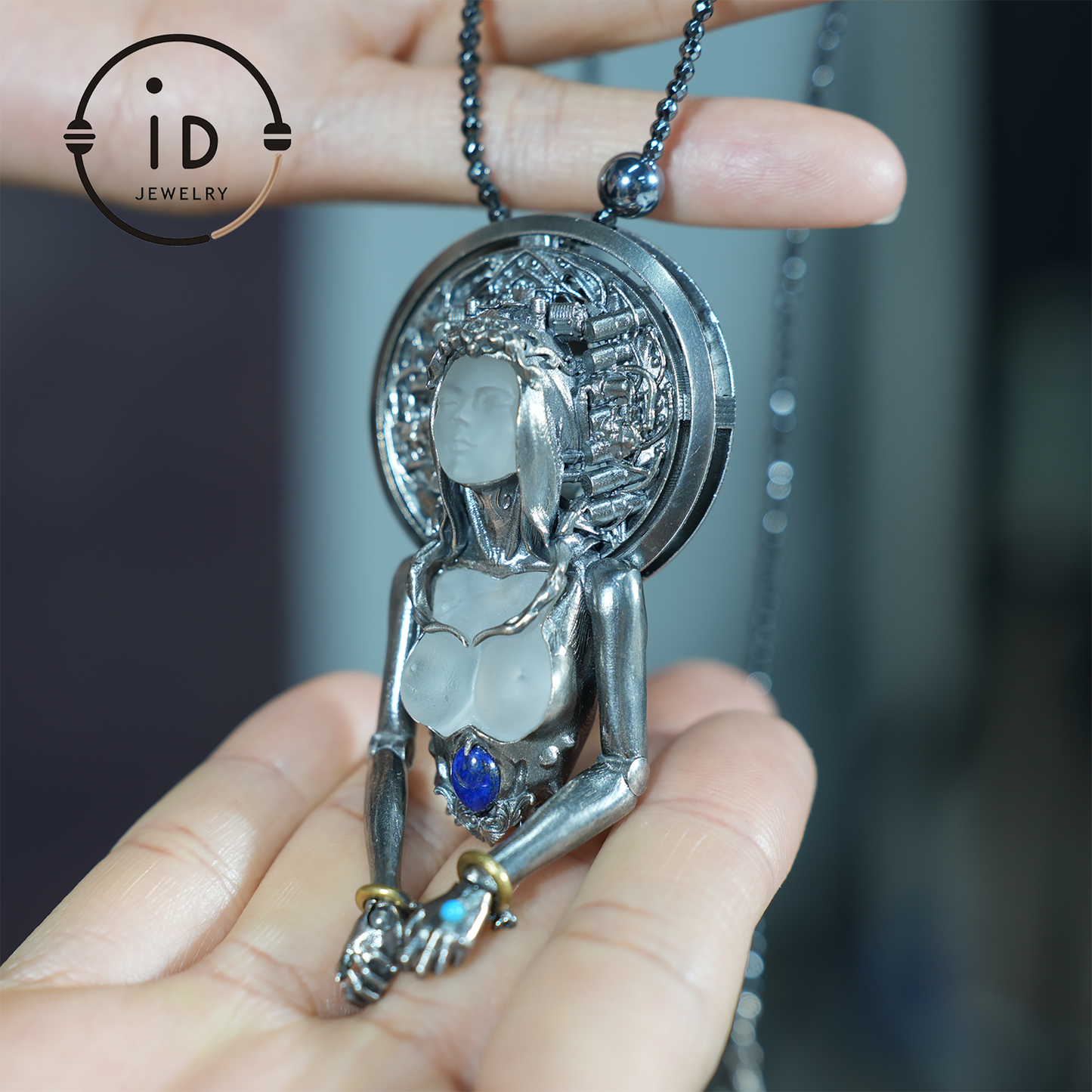 Handmade 925 Sterling Silver Cyber-Gothic Goddess Pendant Necklace | Dark Fantasy Talisman | Feminist Power Symbol | Unique Halloween Gift