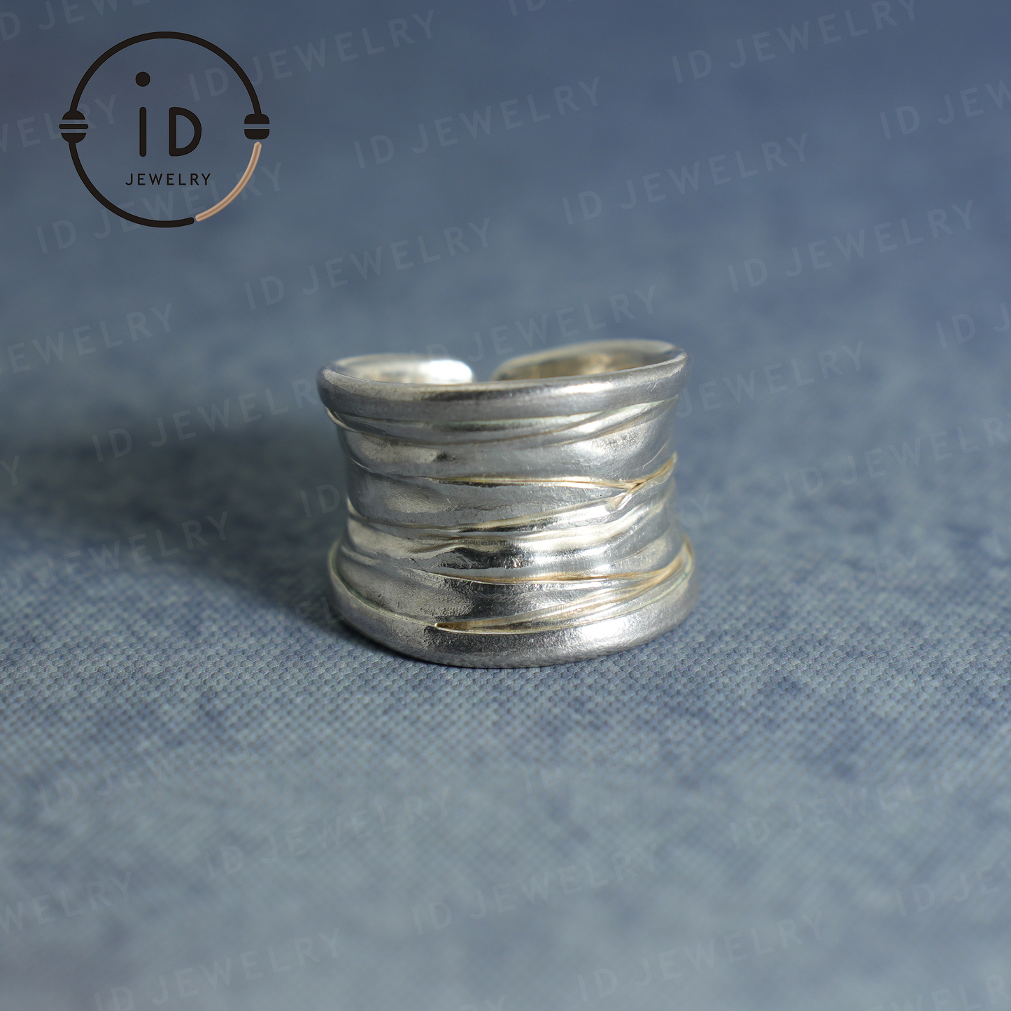 Textured Wide Silver Ring – Handmade Minimalist Band, Organic Wabi-Sabi Jewelry, Sculptural Statement Piece