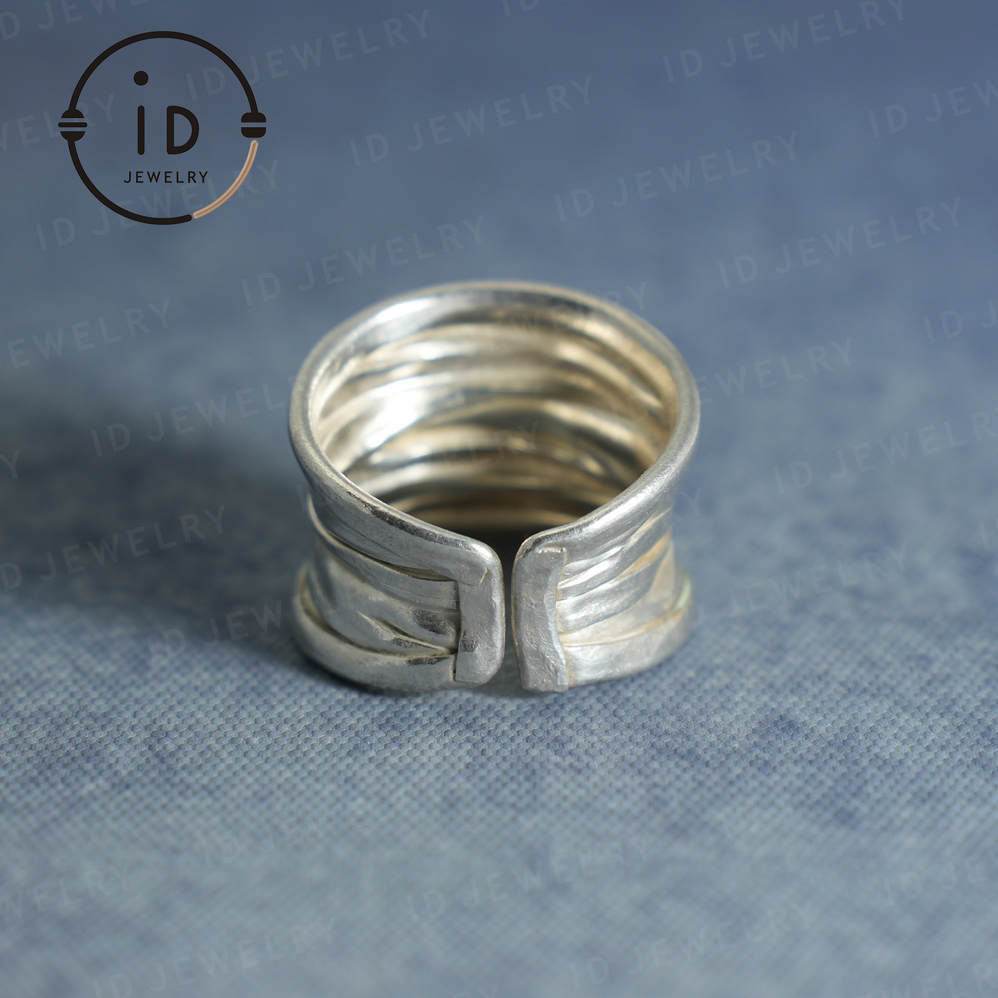 Textured Wide Silver Ring – Handmade Minimalist Band, Organic Wabi-Sabi Jewelry, Sculptural Statement Piece