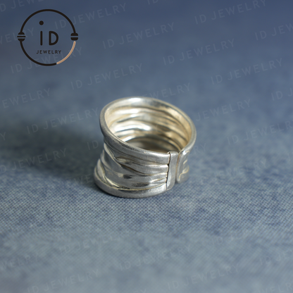 Textured Wide Silver Ring – Handmade Minimalist Band, Organic Wabi-Sabi Jewelry, Sculptural Statement Piece