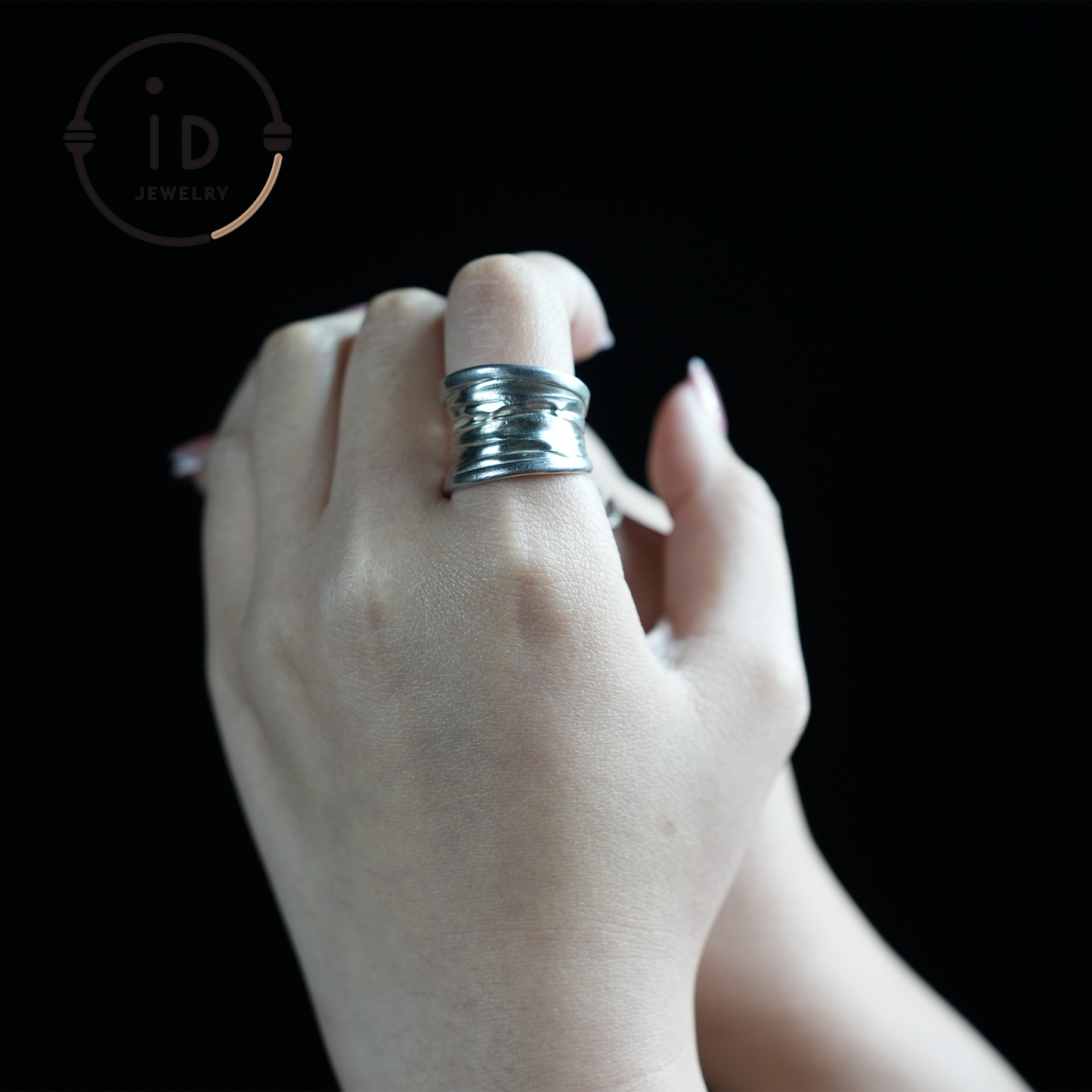 Textured Wide Silver Ring – Handmade Minimalist Band, Organic Wabi-Sabi Jewelry, Sculptural Statement Piece