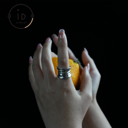 Textured Wide Silver Ring – Handmade Minimalist Band, Organic Wabi-Sabi Jewelry, Sculptural Statement Piece