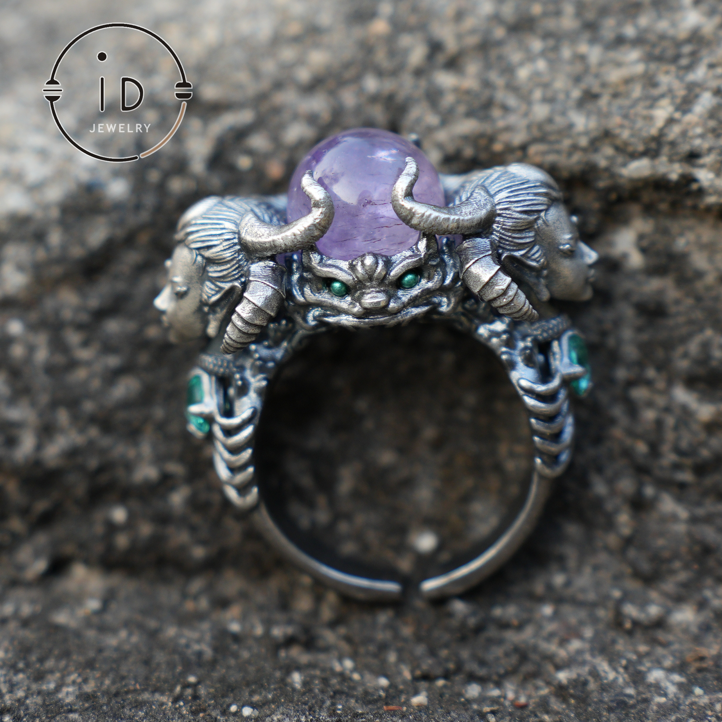 925 Sterling Silver Ring with Amethyst & Aquamarine – Handmade Fantasy Jewelry for Collectors & Enthusiasts