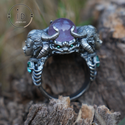 925 Sterling Silver Ring with Amethyst & Aquamarine – Handmade Fantasy Jewelry for Collectors & Enthusiasts