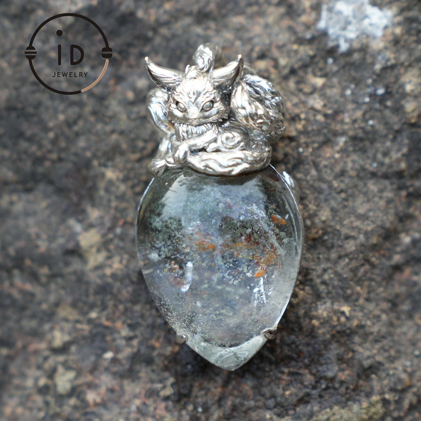 Fox Spirit Crystal Pendant, Handcrafted 925 Sterling Silver Jewelry with phantom quartz, Unique Fantasy Pendant, Perfect Gift for Special Occasions