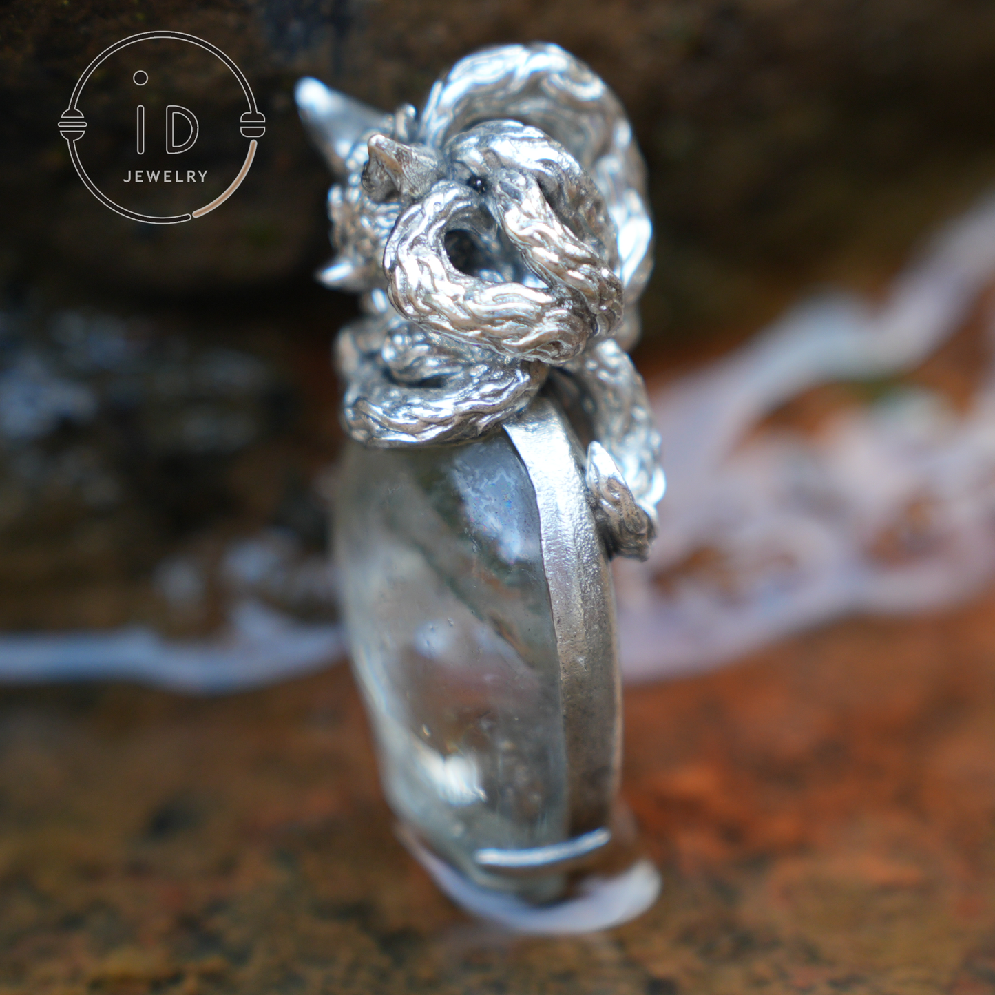Fox Spirit Crystal Pendant, Handcrafted 925 Sterling Silver Jewelry with phantom quartz, Unique Fantasy Pendant, Perfect Gift for Special Occasions