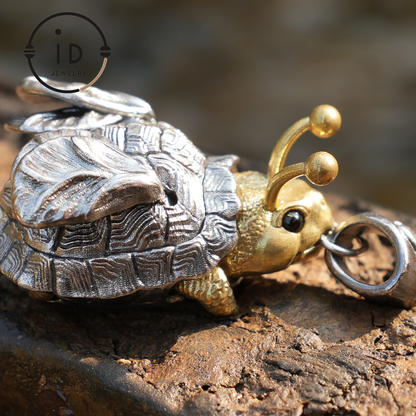 Flying Turtle Pendant · Handmade Fantasy Jewelry in Silver & Brass · Animal Amulet Gift for Nature Lovers and Whimsical Souls
