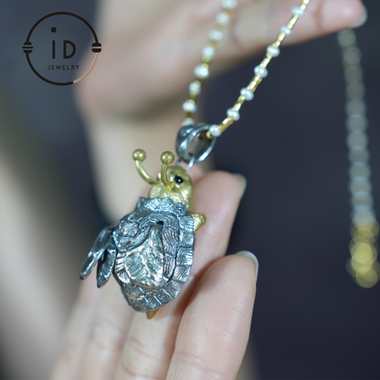 Flying Turtle Pendant · Handmade Fantasy Jewelry in Silver & Brass · Animal Amulet Gift for Nature Lovers and Whimsical Souls