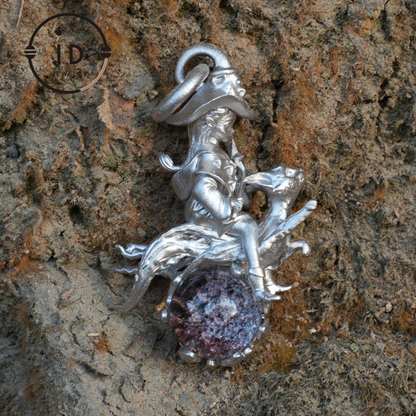 925 Silver Witch Riding Cat Pendant with phantom quartz – Unique Fantasy Jewelry for Collectors & Fans