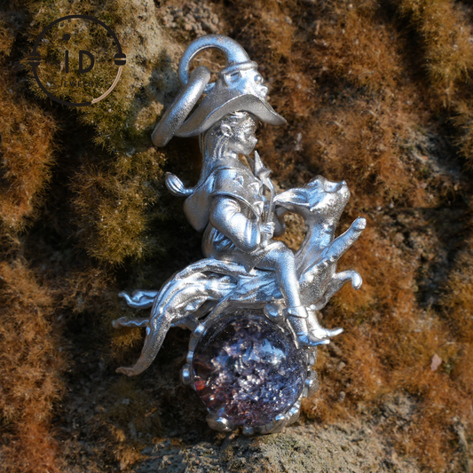 925 Silver Witch Riding Cat Pendant with phantom quartz – Unique Fantasy Jewelry for Collectors & Fans
